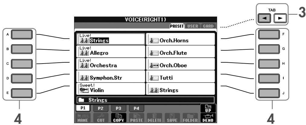 SONY CVP305 - Appuyez sur la touche TAB [4] pour selectionner l'écran PRESET (Prédéfini). - 1
