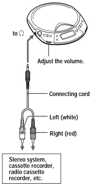to Adjust the volume. Connecting cord Left (white) Right (red) Stereo system, cassette recorder, radio cassette recorder, etc.
