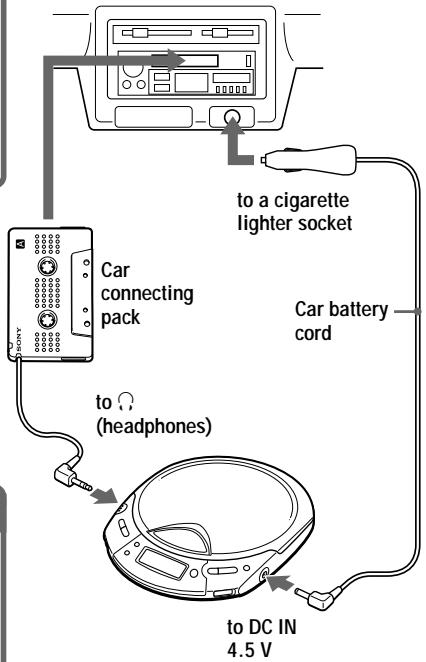 to a cigarette lighter socket Car connecting pack Car battery cord to (headphones) to DC IN 4.5 V