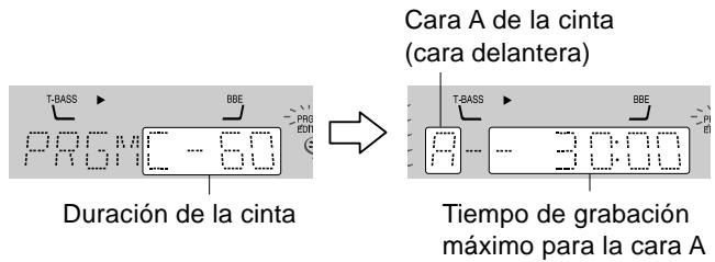 T-BASS BBE PRGMC - 60 Duración de la cinta Cara A de la cinta (cara delantera) A ... - 3:00 Tiempo de grabación máximo para la cara A