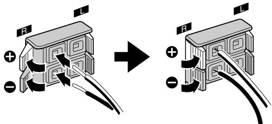 Diagram illustrating the transformation of a device with labeled components R and L, showing change from positive to negative charges.