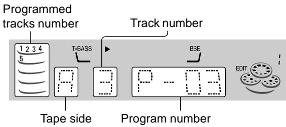 Programmed tracks number 1 2 3 4 5 T-BASS Track number BBE Tape side Program number EDIT