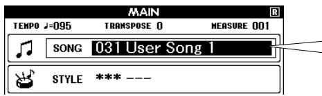 SONY DGX505 - Depuis l'écran MAIN, appuyez sur la touche [SONG], puis utilisez le cadran pour sélectionner le numéro du morceau utilisateur (031 – 035) sur lequel vous voulez enregistrer. - 2