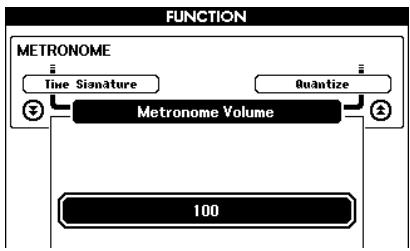 SONY DGX505 - Utilisez les touches CATEGORY [▲] et [▼] pour sélectionner l'élément Metronome Volume (Volume du métronome). - 2