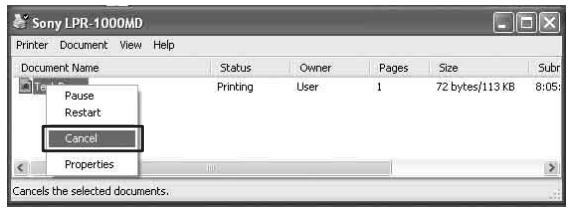 SONY LPR-1000MD - Cancelling a Print Job from the Status Monitor - 2