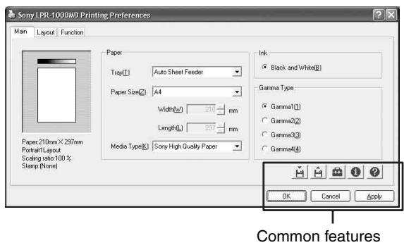 SONY LPR-1000MD - Common Operations on Each Tab of the Printing Preferences Dialog Box - 1