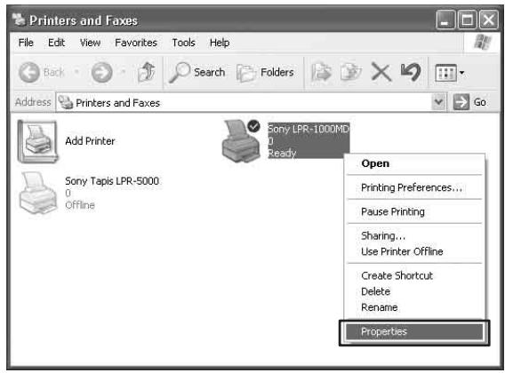 SONY LPR-1000MD - Displaying the Printing Preferences Dialog Box from the Windows Start Menu - 1
