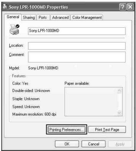 SONY LPR-1000MD - Displaying the Printing Preferences Dialog Box from the Windows Start Menu - 2
