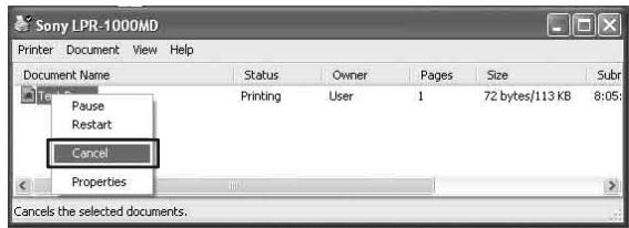 SONY LPR-1000MD - Cancelling a Print Job from the Windows Spooler Window - 1