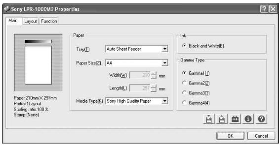SONY LPR-1000MD - Displaying the Print Preferences Dialog Box from a Software Application - 3