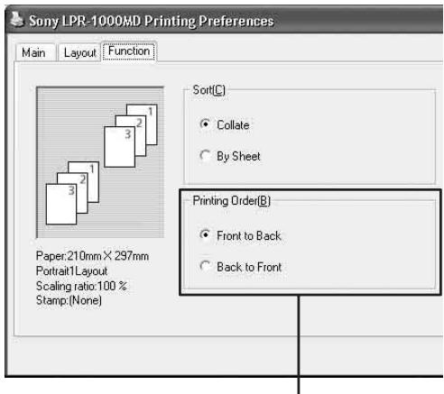 SONY LPR-1000MD - Setting the Printing Order - 1