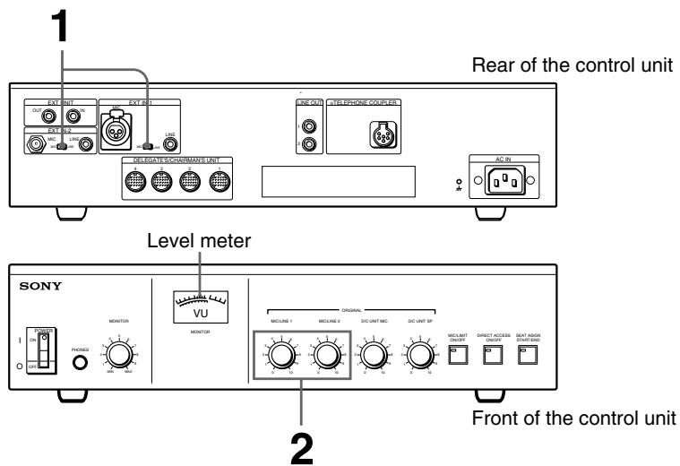 SONY SX-C150 - Adjusting the input level of the audio signal from equipment connected to EXT IN-1/2 connectors - 1