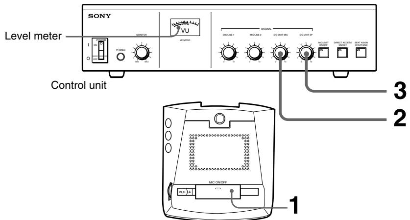 SONY SX-T100 - Adjusting the output level of the audio signal to the chairman's unit/ delegate's unit - 1