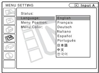 SONY VPL-CS5 - Sélection de la langue de menu - 4