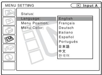 SONY VPL-CS5 - Selecting the Menu Language - 4