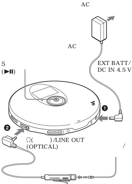 5 (▶II) AC AC EXT BATT/ DC IN 4.5 V ① ② Ω( )/LINE OUT (OPTICAL) /