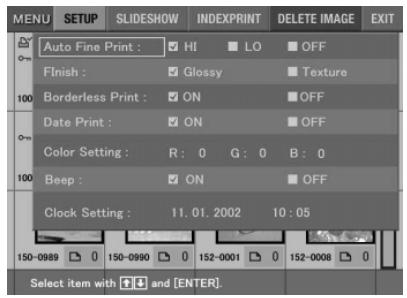 SONY DPP-EX5 - Changing the printer preferences (SETUP) - 1