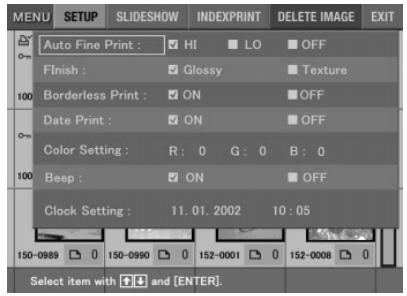 SONY DPP-EX5 - Appuyez sur les touches de direction (◄/►) de l'écran de MENU (page 47) pour sélectionner "SETUP", puis appuyez sur ENTER. - 1