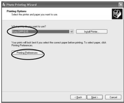 SONY DPP-EX5 - Select "DPP-EX5" as the printer you use and then click "Printing Preferences". - 1