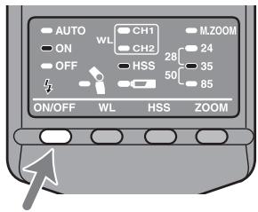 SONY HVL-F36AM - Press the flash ON/OFF button on the back side of the flash. - 1