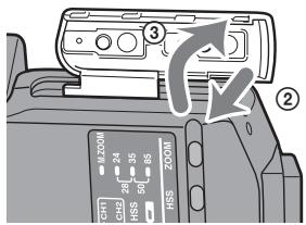 SONY HVL-F36AM - Open the battery-chamber door as shown. - 2