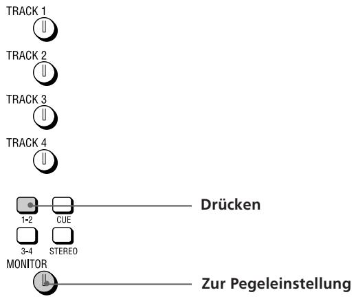 TRACK 1 TRACK 2 TRACK 3 TRACK 4 Drücken 1-2 CUE 3-4 STEREO MONITOR Zur Pegeleinstellung