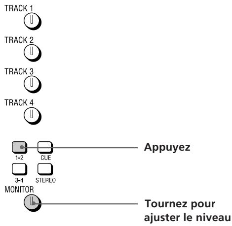 TRACK 1 TRACK 2 TRACK 3 TRACK 4 1-2 CUE 3-4 STEREO MONITOR Appuyez Tournez pour ajuster le niveau