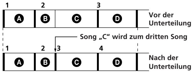1 2 3 A B C D Vor der Unterteilung Song „C“ wird zum dritten Song 1 2 3 4 A B C D Nach der Unterteilung