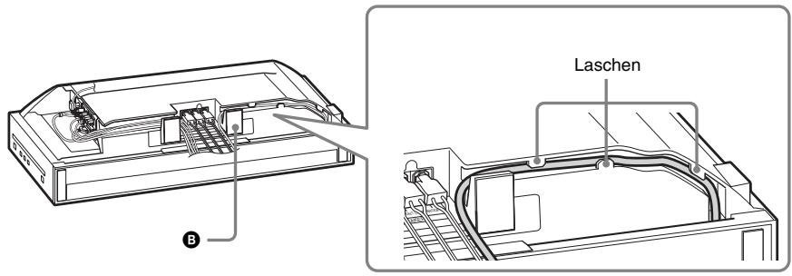 SONY BDV-F700 - Führen Sie das Netzkabel durch die Aussparung an der Unterseite des Geräts, so dass es durch die Laschen gehalten wird, und ziehen Sie es dann um den Halter (B) an der Rückseite. - 1