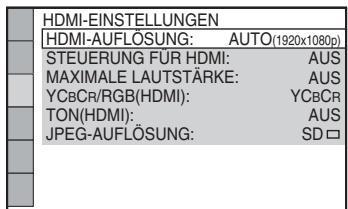 SONY DAV-TZ230 - Wählen Sie mit ↑/↓ die Option [HDMI-AUFLÖSUNG] aus und drücken Sie ⊕. - 1