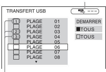 TRANSFERT USB 1 PLAGE 01 2 PLAGE 02 3 PLAGE 03 4 PLAGE 04 5 PLAGE 05 6 PLAGE 06 7 PLAGE 07 8 PLAGE 08 DEMARRER ■TOUS □TOUS