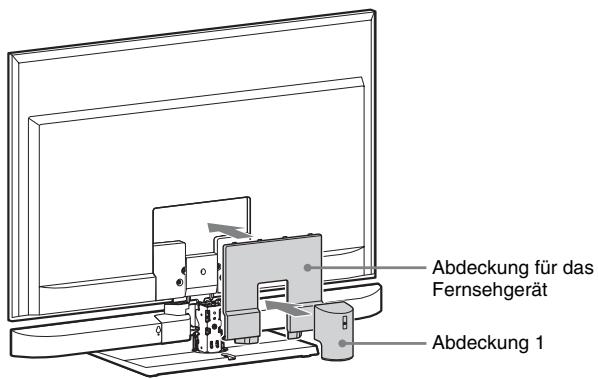 SONY HT-CT350 - Bringen Sie die Abdeckung für das Fernsehgerät (mitgeliefert) und die in Schritt 1 abgenommene Abdeckung 1 an. - 1