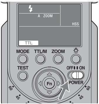 SONY HVL-F58AM - Mettre le commutateur POWER sur on. - 1