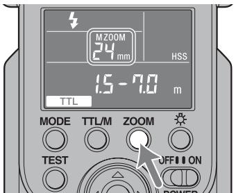 SONY HVL-F58AM - Appuyer sur la touche ZOOM pour sélectionner la couverture du flash à régler. - 1