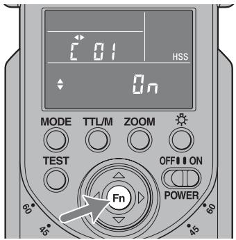SONY HVL-F58AM - Appuyer sur la touche fn pendant trois secondes avec le commutateur POWER réglé sur on. - 1