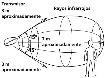 Transmisor 3 m aproximadamente 45° Rayos infrarrojos 7 m aproximadamente 45° 3 m aproximadamente