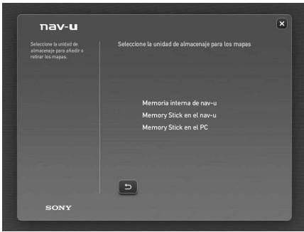 nav-u Selecione la unidad de almacenaje para alpadra etrider las mapas. Selecione la unidad de almacenaje para los mapas Memoria interna de nav-u Memory Stick en el nav-u Memory Stick en el PC SONY