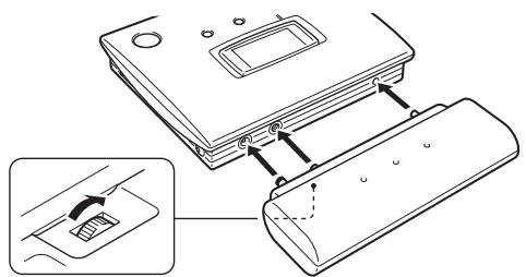 Diagram showing a device with labeled components and an inset view of a component being inserted into a housing.