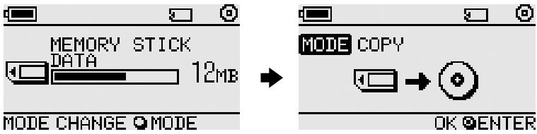 MEMORY STICK DATA 12MB MODE CHANGE MODE MODE COPY OK ENTER