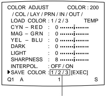 SONY UP-50 - Sélectionnez SAVE COLOR en appuyant sur la touche ♠ ou ♀. - 3