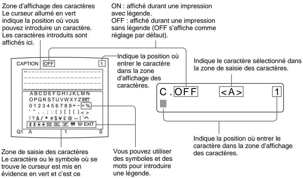 SONY UP-50 - A propos du menu CAPTION - 1