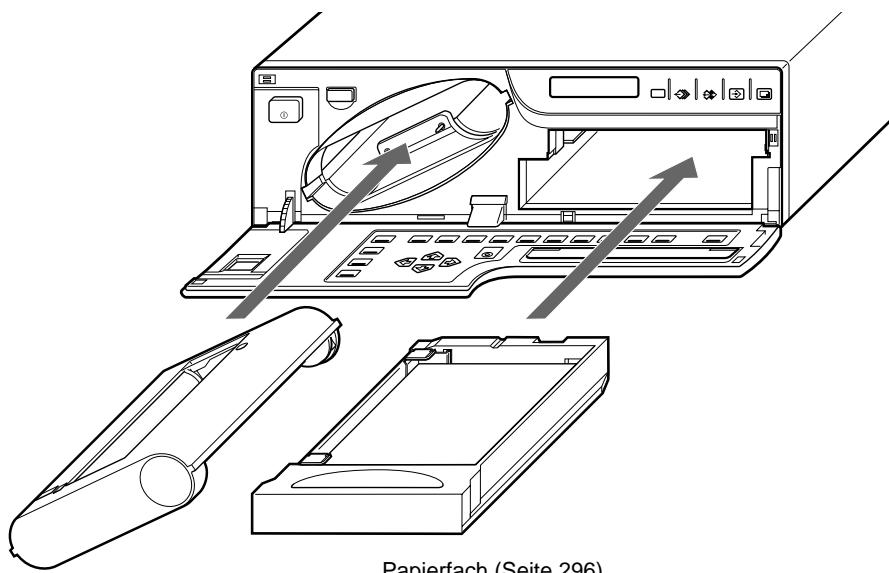 SONY UP-51MDU - So bringen Sie die Papierfachabdeckung, das Papierfach und die Farbbandkassette an - 1