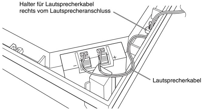 Halter für Lautsprecherkabel rechts vom Lautsprecheranschluss Lautsprecherkabel
