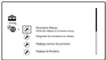 Config. Paramètres Réseau Verifez les réglages et connexions réseau. Diagnostic de connexion au réseau Réglages serveur de connexion Réglage de Renderer