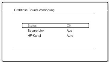 Drahtlose Sound-Verbindung Status OK Secure Link Aus HF-Kanal Auto