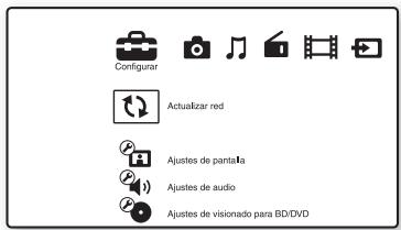 Configurar Actualizar red Ajustes de pantalla Ajustes de audio Ajustes de visionado para BDDVD
