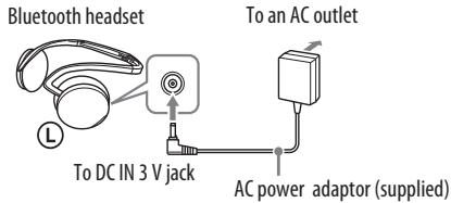 Bluetooth headset To an AC outlet To DC IN 3 V jack AC power adaptor (supplied)