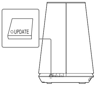 SONY SA-NS310 - Appuyez sur le bouton UPDATE situé sur le côté du SA-NS410 ou sur la base du SA-NS310 et maintenez-le enforcé jusqu'à l'extinction du témoin. - 1