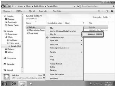 SONY SA-NS310 - Écouter du contenu audio stocké sur un ordinateur sous Windows 7 - 2