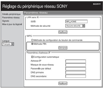 SONY SA-NS400 - Sélectionnez [Méthode PIN], puis cliquez sur [Démarrer]. - 1